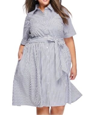 NWT Lane Bryant plus size 2X striped button down shirt dress preppy